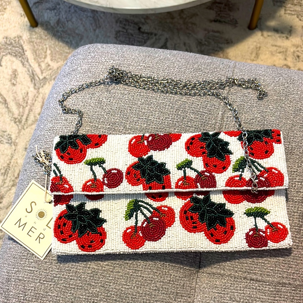 Sol and Mer Strawberry and Cherry Beaded Clutch
